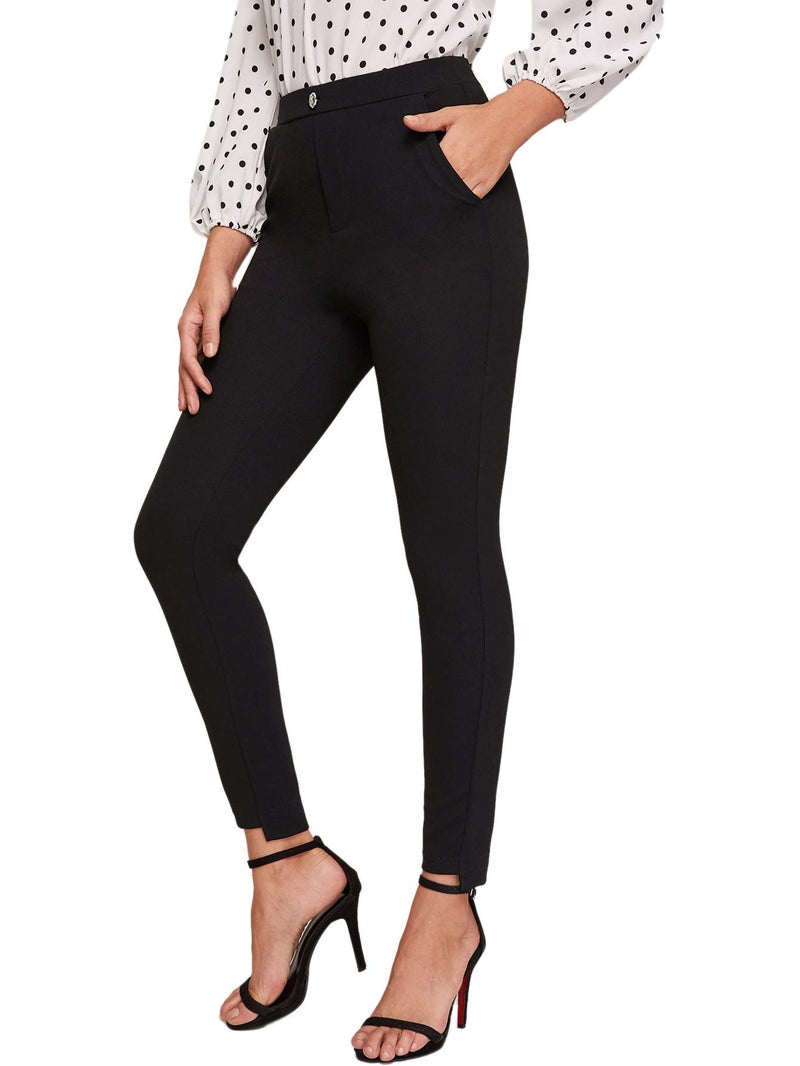 SweatyRocks Women's Casual Skinny Leggings Stretchy High Waisted Work Pants Elastic Waisted Black X-Large - Image 5
